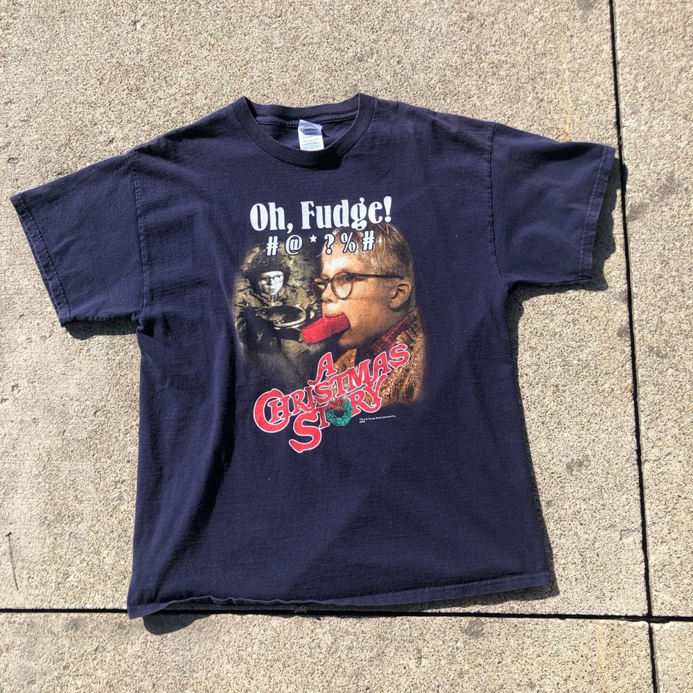 Vintage A Christmas Story Graphic Spellout Oh Fudge Shirt Tee T-Shirt Size Large